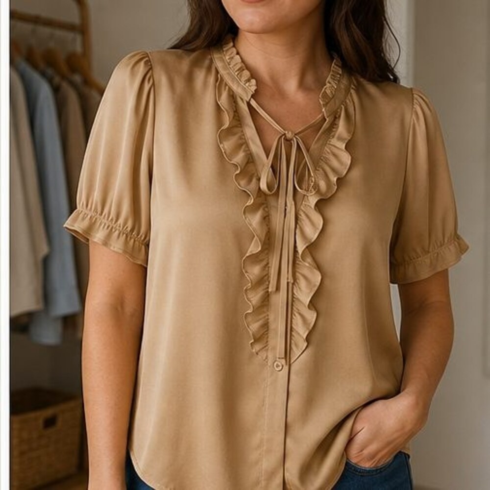 Camel Smocked Top - Picture 2 of 6